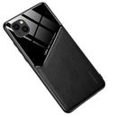 All-inclusive Leather + Organic Glass Protective Case with Metal Iron Sheet For iPhone 13(Black)