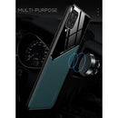 All-inclusive Leather + Organic Glass Protective Case with Metal Iron Sheet For iPhone 13(Green)