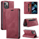 AutSpace A01 Retro Skin-feel Crazy Horse Texture Horizontal Flip Leather Case with Holder & Card Slots & Wallet & RFID For iPhone 13(Wine Red)