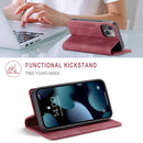 AutSpace A01 Retro Skin-feel Crazy Horse Texture Horizontal Flip Leather Case with Holder & Card Slots & Wallet & RFID For iPhone 13(Wine Red)