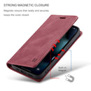 AutSpace A01 Retro Skin-feel Crazy Horse Texture Horizontal Flip Leather Case with Holder & Card Slots & Wallet & RFID For iPhone 13(Wine Red)