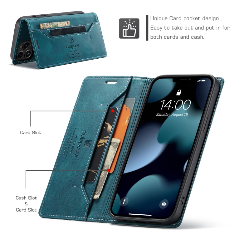 AutSpace A01 Retro Skin-feel Crazy Horse Texture Horizontal Flip Leather Case with Holder & Card Slots & Wallet & RFID For iPhone 13 Pro Max(Blue)