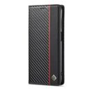 LC.IMEEKE Carbon Fiber PU + TPU Horizontal Flip Leather Case with Holder & Card Slot & Wallet For Samsung Galaxy A22 5G(Vertical Black)