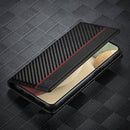 LC.IMEEKE Carbon Fiber PU + TPU Horizontal Flip Leather Case with Holder & Card Slot & Wallet For Samsung Galaxy A22 5G(Vertical Black)