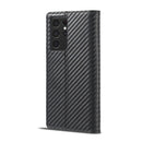 LC.IMEEKE Carbon Fiber PU + TPU Horizontal Flip Leather Case with Holder & Card Slot & Wallet For Samsung Galaxy S21 Ultra 5G(Vertical Black)
