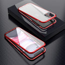 For iPhone 11 Ultra Slim Double Sides Magnetic Adsorption Angular Frame Tempered Glass Magnet Flip Case(Black)