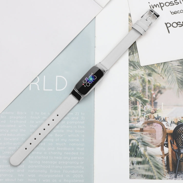 For Fitbit Luxe Leather Watch Band, Size:S(White)