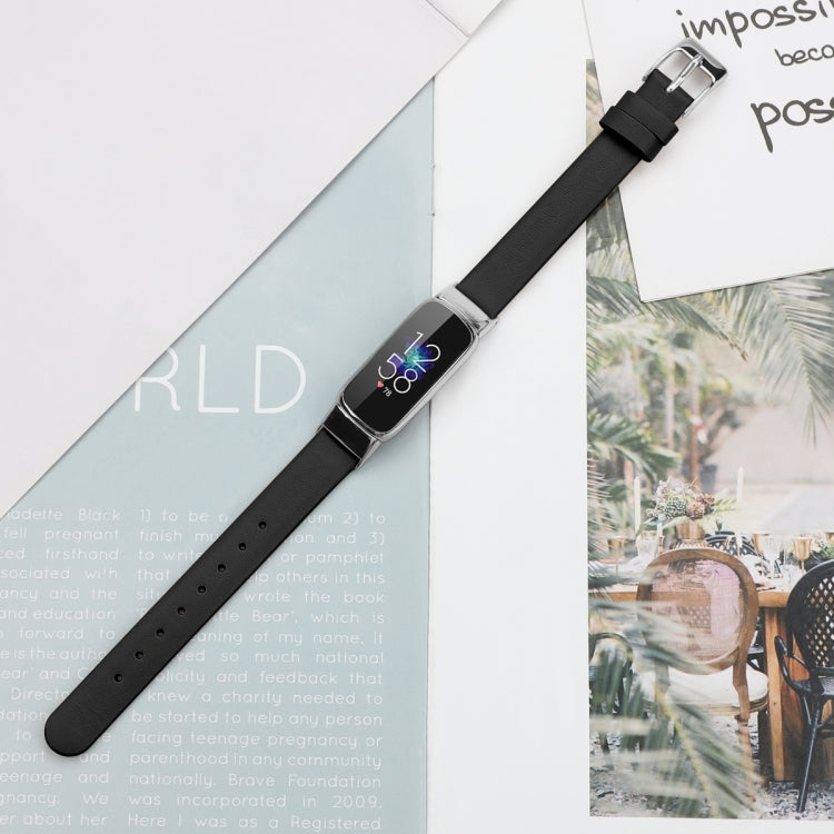 For Fitbit Luxe Leather Watch Band, Size:S(Black)