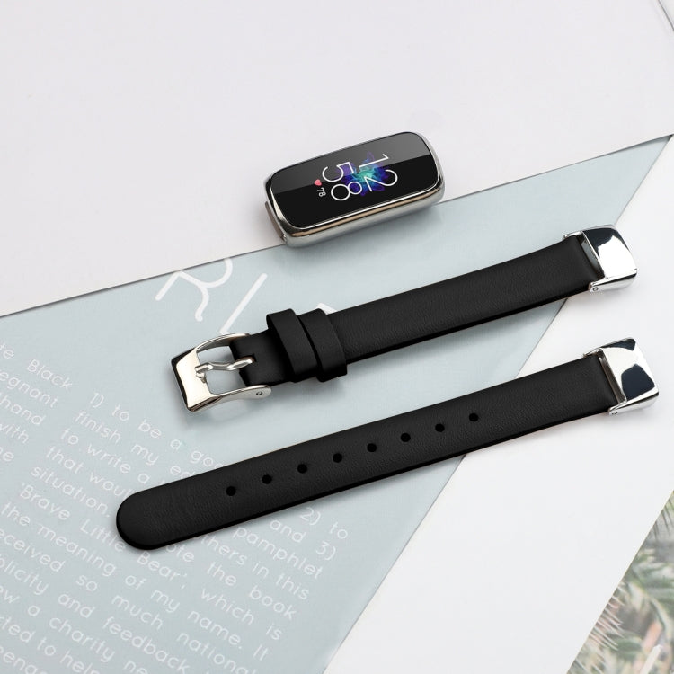 For Fitbit Luxe Leather Watch Band, Size:S(Black)