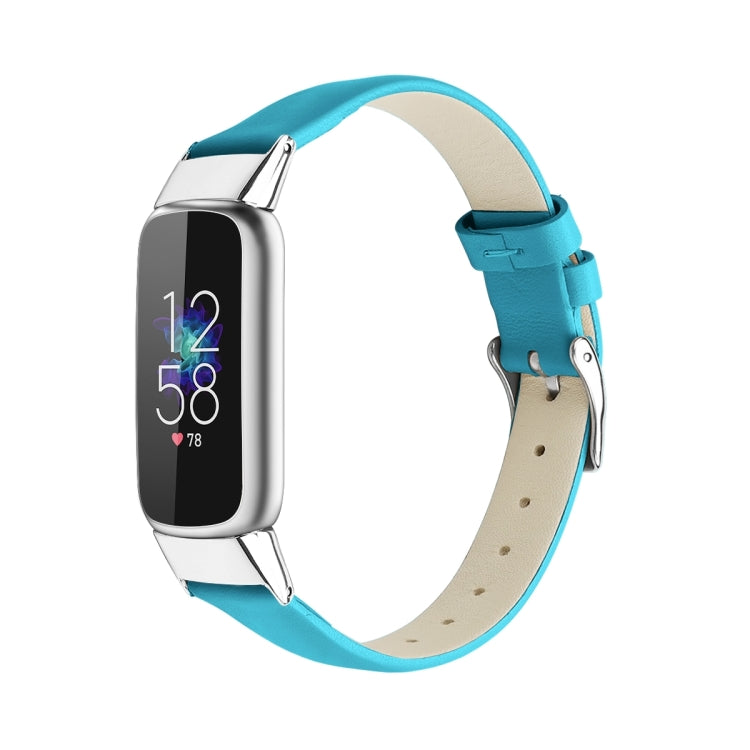 For Fitbit Luxe Leather Watch Band, Size:S(Blue)