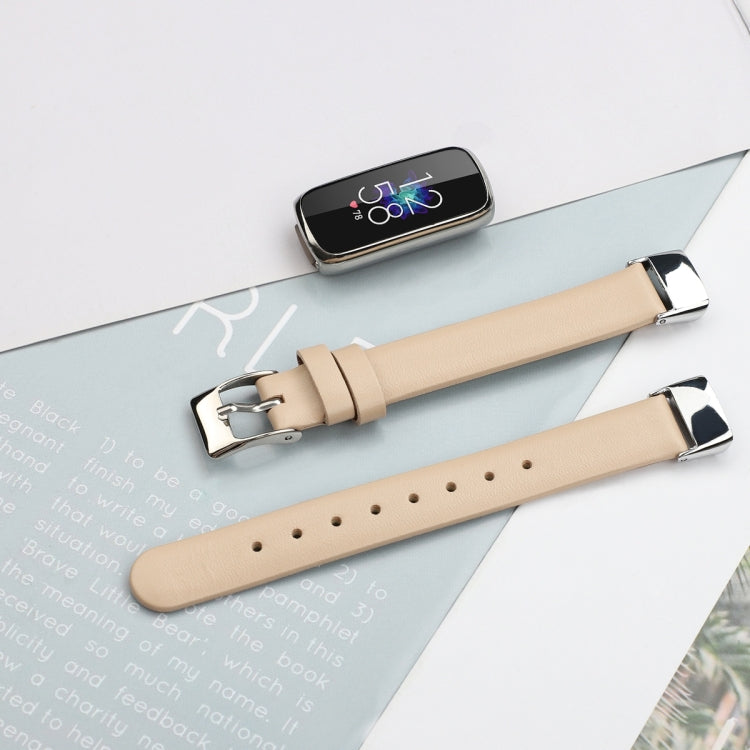 For Fitbit Luxe Leather Watch Band, Size:S(Apricot)