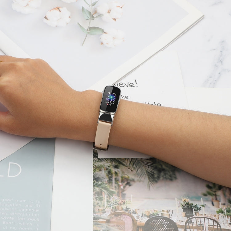 For Fitbit Luxe Leather Watch Band, Size:S(Apricot)