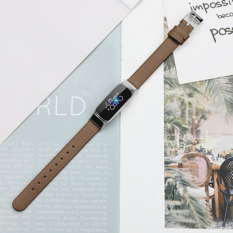 For Fitbit Luxe Leather Watch Band, Size:S(Brown)