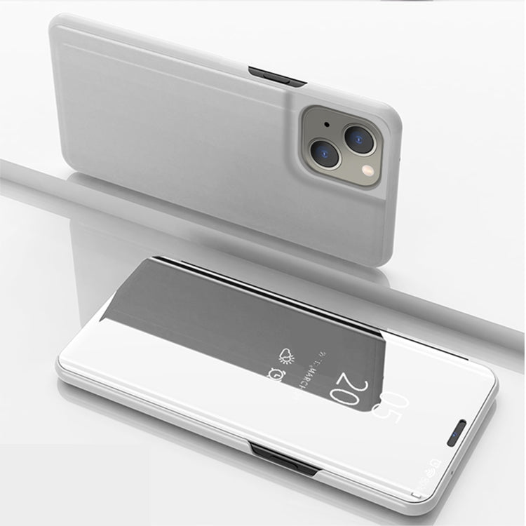 Plated Mirror Horizontal Flip Leather Case with Holder For iPhone 13 mini(Silver)