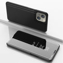 Plated Mirror Horizontal Flip Leather Case with Holder For iPhone 13(Black)