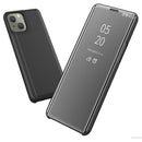 Plated Mirror Horizontal Flip Leather Case with Holder For iPhone 13(Black)