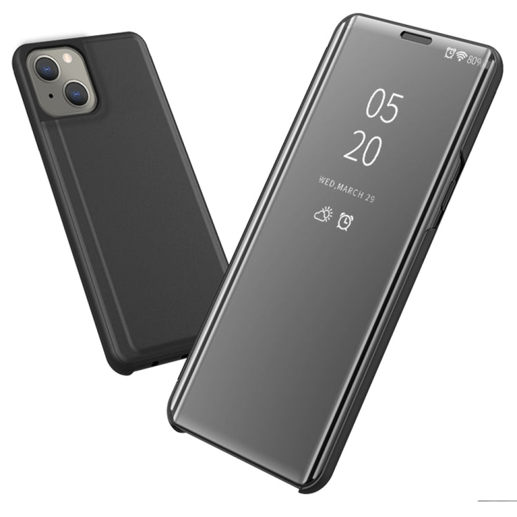 Plated Mirror Horizontal Flip Leather Case with Holder For iPhone 13(Silver)