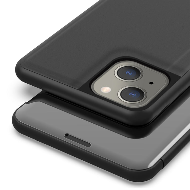 Plated Mirror Horizontal Flip Leather Case with Holder For iPhone 13(Silver)