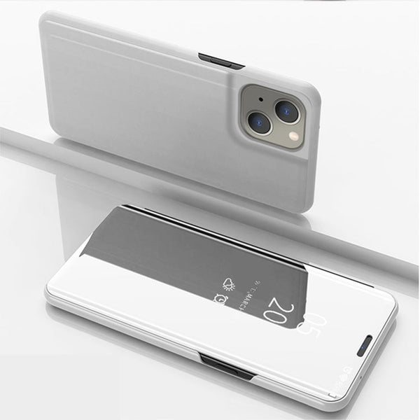 Plated Mirror Horizontal Flip Leather Case with Holder For iPhone 13(Silver)