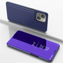 Plated Mirror Horizontal Flip Leather Case with Holder For iPhone 13(Purple Blue)