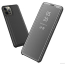 Plated Mirror Horizontal Flip Leather Case with Holder For iPhone 13 Pro(Black)
