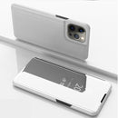 Plated Mirror Horizontal Flip Leather Case with Holder For iPhone 13 Pro Max(Silver)