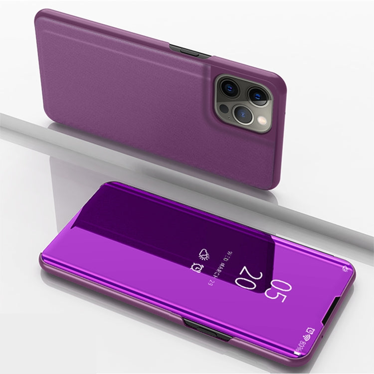 Plated Mirror Horizontal Flip Leather Case with Holder For iPhone 13 Pro Max(Purple)