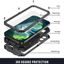 R-JUST Sliding Camera Shockproof Waterproof Dust-proof Metal + Silicone Protective Case with Holder For iPhone 13 mini(Black)
