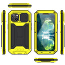 R-JUST Sliding Camera Shockproof Waterproof Dust-proof Metal + Silicone Protective Case with Holder For iPhone 13 mini(Yellow)