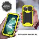 R-JUST Sliding Camera Shockproof Waterproof Dust-proof Metal + Silicone Protective Case with Holder For iPhone 13 mini(Yellow)