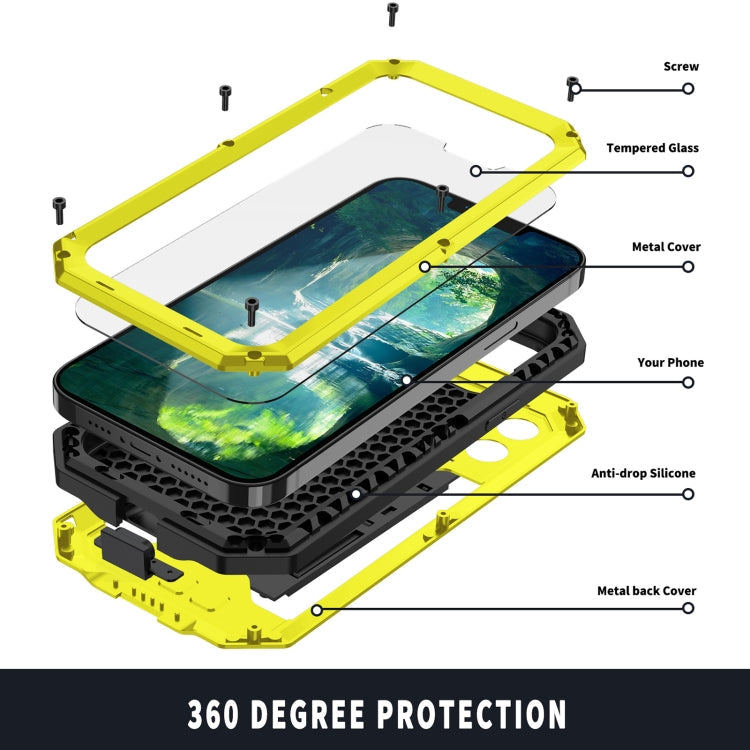 R-JUST Sliding Camera Shockproof Waterproof Dust-proof Metal + Silicone Protective Case with Holder For iPhone 13 mini(Yellow)