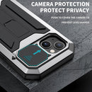 R-JUST Sliding Camera Shockproof Waterproof Dust-proof Metal + Silicone Protective Case with Holder For iPhone 13 mini(Silver)