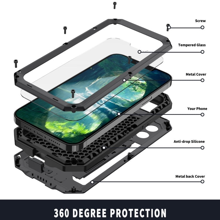 R-JUST Sliding Camera Shockproof Waterproof Dust-proof Metal + Silicone Protective Case with Holder For iPhone 13(Black)