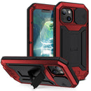 R-JUST Sliding Camera Shockproof Waterproof Dust-proof Metal + Silicone Protective Case with Holder For iPhone 13(Red)