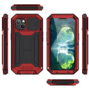 R-JUST Sliding Camera Shockproof Waterproof Dust-proof Metal + Silicone Protective Case with Holder For iPhone 13(Red)