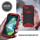 R-JUST Sliding Camera Shockproof Waterproof Dust-proof Metal + Silicone Protective Case with Holder For iPhone 13(Red)