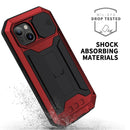 R-JUST Sliding Camera Shockproof Waterproof Dust-proof Metal + Silicone Protective Case with Holder For iPhone 13(Red)