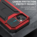 R-JUST Sliding Camera Shockproof Waterproof Dust-proof Metal + Silicone Protective Case with Holder For iPhone 13(Red)