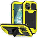 R-JUST Sliding Camera Shockproof Waterproof Dust-proof Metal + Silicone Protective Case with Holder For iPhone 13(Yellow)