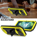 R-JUST Sliding Camera Shockproof Waterproof Dust-proof Metal + Silicone Protective Case with Holder For iPhone 13(Yellow)
