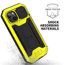 R-JUST Sliding Camera Shockproof Waterproof Dust-proof Metal + Silicone Protective Case with Holder For iPhone 13(Yellow)