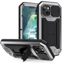R-JUST Sliding Camera Shockproof Waterproof Dust-proof Metal + Silicone Protective Case with Holder For iPhone 13(Silver)