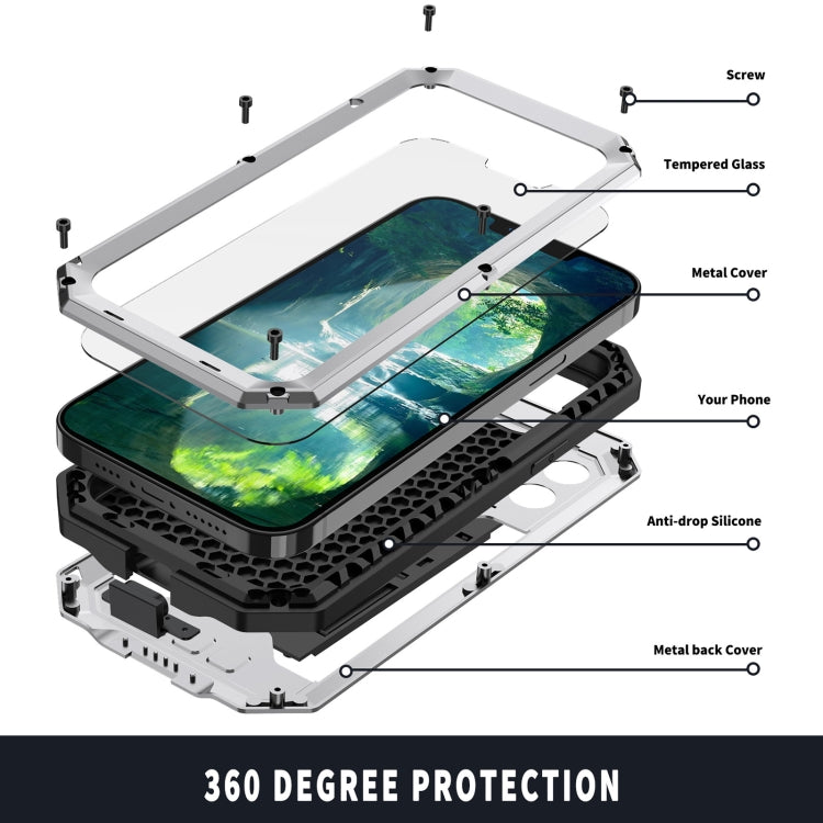 R-JUST Sliding Camera Shockproof Waterproof Dust-proof Metal + Silicone Protective Case with Holder For iPhone 13(Silver)