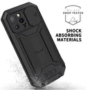 R-JUST Sliding Camera Shockproof Waterproof Dust-proof Metal + Silicone Protective Case with Holder For iPhone 13 Pro(Black)