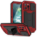 R-JUST Sliding Camera Shockproof Waterproof Dust-proof Metal + Silicone Protective Case with Holder For iPhone 13 Pro(Red)