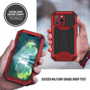 R-JUST Sliding Camera Shockproof Waterproof Dust-proof Metal + Silicone Protective Case with Holder For iPhone 13 Pro(Red)