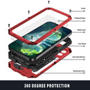 R-JUST Sliding Camera Shockproof Waterproof Dust-proof Metal + Silicone Protective Case with Holder For iPhone 13 Pro(Red)