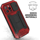 R-JUST Sliding Camera Shockproof Waterproof Dust-proof Metal + Silicone Protective Case with Holder For iPhone 13 Pro(Red)