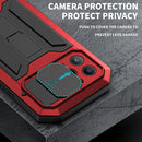R-JUST Sliding Camera Shockproof Waterproof Dust-proof Metal + Silicone Protective Case with Holder For iPhone 13 Pro(Red)