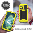 R-JUST Sliding Camera Shockproof Waterproof Dust-proof Metal + Silicone Protective Case with Holder For iPhone 13 Pro Max(Yellow)